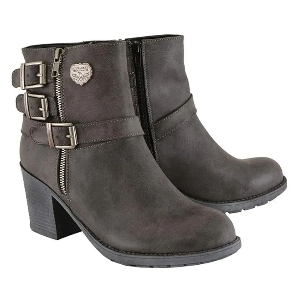 MILWAUKEE BLOCK HEEL LADIES MOTORCYCLE SIDE ZIPPER CLOSURE BOOTS